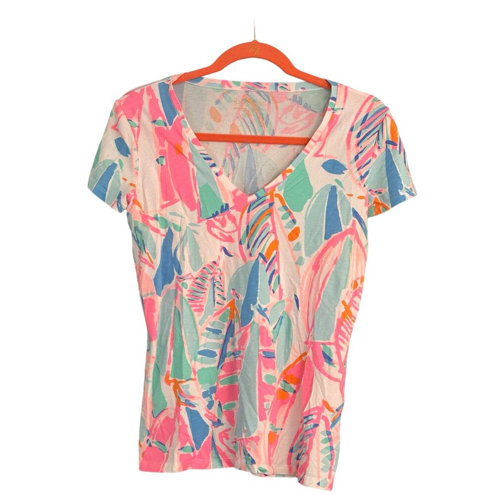 Lilly Pulitzer Michele T-shirt Woman’s Sm Blue Pink Beachy Sailboats Resortwear